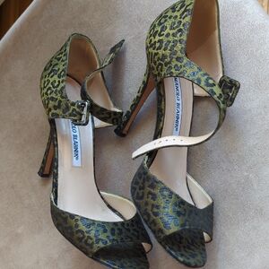 Manolo Blahnik Green Leopard Heels